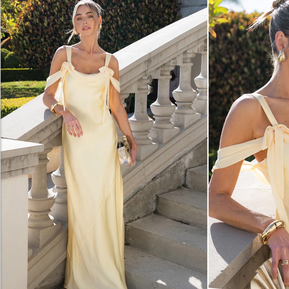 ShowMeYourMumu Bella Maxi Dress ~ Pale Yellow Luxe Satin